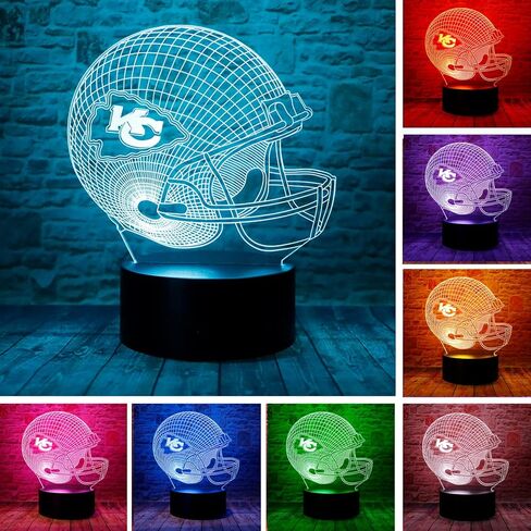 chenshiyan الكرتون رؤساء كرة القدم خوذة 3D الوهم البصري LED ديكور غرفة النوم مصباح طاولة النوم مع جهاز التحكم عن بعد 7 ألوان ضوء الليل عيد الميلاد هدايا عيد الميلاد للأطفال صبي فتاة KC الرجال النساء 2 in Kuwait