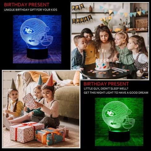chenshiyan الكرتون رؤساء كرة القدم خوذة 3D الوهم البصري LED ديكور غرفة النوم مصباح طاولة النوم مع جهاز التحكم عن بعد 7 ألوان ضوء الليل عيد الميلاد هدايا عيد الميلاد للأطفال صبي فتاة KC الرجال النساء 2 in Kuwait