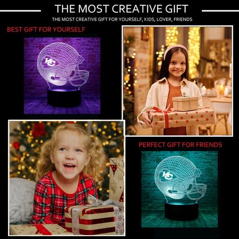 chenshiyan الكرتون رؤساء كرة القدم خوذة 3D الوهم البصري LED ديكور غرفة النوم مصباح طاولة النوم مع جهاز التحكم عن بعد 7 ألوان ضوء الليل عيد الميلاد هدايا عيد الميلاد للأطفال صبي فتاة KC الرجال النساء 2 in Kuwait