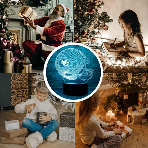 chenshiyan الكرتون رؤساء كرة القدم خوذة 3D الوهم البصري LED ديكور غرفة النوم مصباح طاولة النوم مع جهاز التحكم عن بعد 7 ألوان ضوء الليل عيد الميلاد هدايا عيد الميلاد للأطفال صبي فتاة KC الرجال النساء 2 in Kuwait