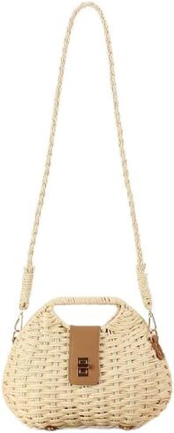 حقائب Simcat من القش للنساء - حقيبة شاطئ من القش ومحفظة للشاطئ منسوجة ومحفظة للشاطئ للصيف لقضاء العطلات in Kuwait