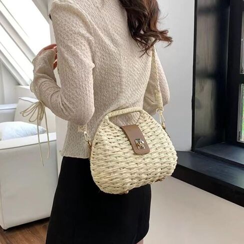 حقائب Simcat من القش للنساء - حقيبة شاطئ من القش ومحفظة للشاطئ منسوجة ومحفظة للشاطئ للصيف لقضاء العطلات in Kuwait