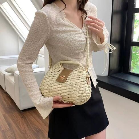 حقائب Simcat من القش للنساء - حقيبة شاطئ من القش ومحفظة للشاطئ منسوجة ومحفظة للشاطئ للصيف لقضاء العطلات in Kuwait