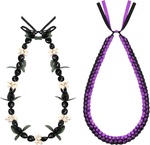Remuuly 2 Pcs Graduation Leis 2024 Graduation Ribbon Lei Hawaiian Kukui Nut Lei Braided Necklace Beads Necklaces 2024 Graduation Gifts Party Accessories for Women and Men in Saudi Arabia