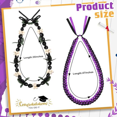 Remuuly 2 Pcs Graduation Leis 2024 Graduation Ribbon Lei Hawaiian Kukui Nut Lei Braided Necklace Beads Necklaces 2024 Graduation Gifts Party Accessories for Women and Men in Saudi Arabia