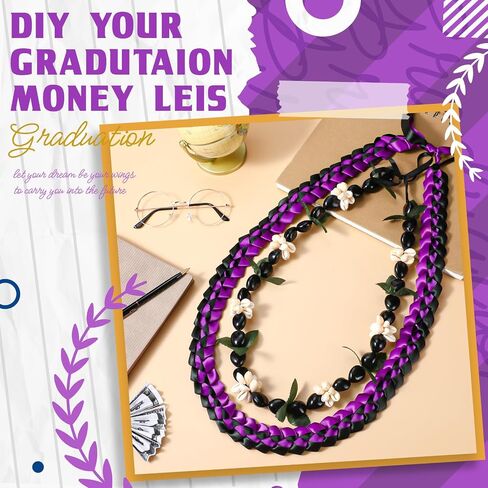 Remuuly 2 Pcs Graduation Leis 2024 Graduation Ribbon Lei Hawaiian Kukui Nut Lei Braided Necklace Beads Necklaces 2024 Graduation Gifts Party Accessories for Women and Men in Saudi Arabia