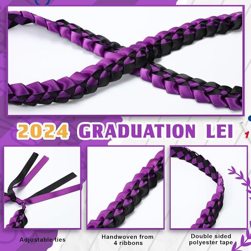 Remuuly 2 Pcs Graduation Leis 2024 Graduation Ribbon Lei Hawaiian Kukui Nut Lei Braided Necklace Beads Necklaces 2024 Graduation Gifts Party Accessories for Women and Men in Saudi Arabia