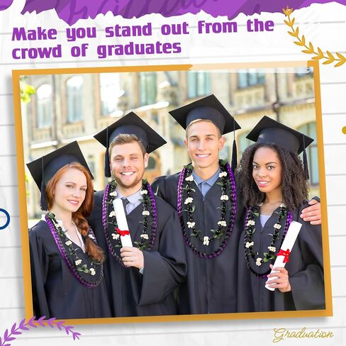 Remuuly 2 Pcs Graduation Leis 2024 Graduation Ribbon Lei Hawaiian Kukui Nut Lei Braided Necklace Beads Necklaces 2024 Graduation Gifts Party Accessories for Women and Men in Saudi Arabia