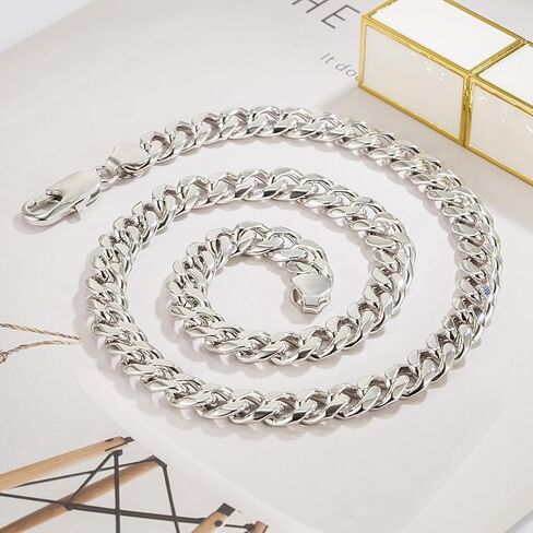 Dankadi Men Italian 925 Sterling Silver Necklace 8-10-12MM Solid Miami Cuban Link Chain 18 "20" 22 "24" 26" 28 "30 "Man Women Teen Jewelry Gift in Saudi Arabia