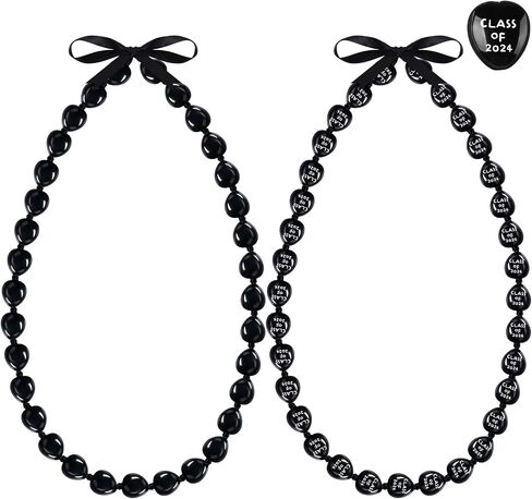 Karenhi 2 Pcs Class of 2024 Graduation Kukui Nut Leis Necklaces Black Kukui Nut Leis Hawaiian Necklace with Ribbon Bow Adjustable 2024 Money Leis Graduation Gift for Men Women Kids in Saudi Arabia