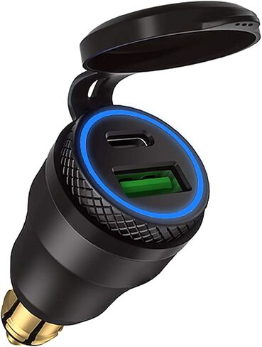 iMESTOU ألومنيوم DIN Plug 30W 5A توصيل الطاقة للدراجات النارية شاحن USB مزدوج QC 3.0 محول طاقة سريع الشحن مقاوم للماء يناسب مقبس BMW Ducati Triumph DIN 12V-24V in Kuwait