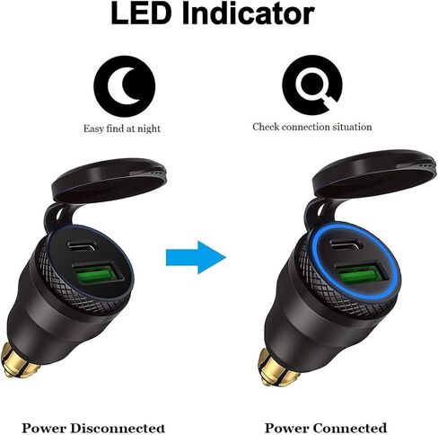 iMESTOU ألومنيوم DIN Plug 30W 5A توصيل الطاقة للدراجات النارية شاحن USB مزدوج QC 3.0 محول طاقة سريع الشحن مقاوم للماء يناسب مقبس BMW Ducati Triumph DIN 12V-24V in Kuwait