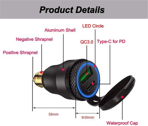 iMESTOU ألومنيوم DIN Plug 30W 5A توصيل الطاقة للدراجات النارية شاحن USB مزدوج QC 3.0 محول طاقة سريع الشحن مقاوم للماء يناسب مقبس BMW Ducati Triumph DIN 12V-24V in Kuwait