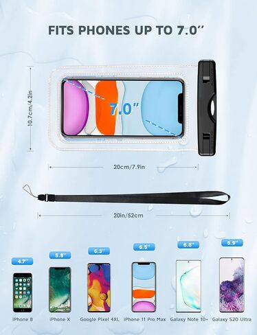 Waterproof Phone Pouch, 2 Pack Waterproof Case Underwater Cellphone Dry Bag, Compatible with iPhone13 12 Pro Max SE 11 Pro Max XS XR 8 7 Galaxy S20 S10 Google up to 7.0", with Lanyard for Swim Travel in Saudi Arabia