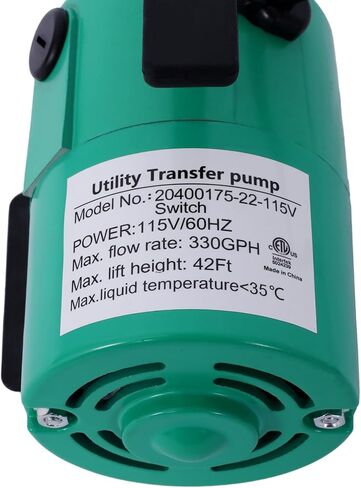Water Transfer Pump, 115V 330 Gallon Per Hour - Portable Electric Utility Pump with 6' Water Hose Kit - To Remove Water From Garden, Hot Tub, Rain Barrel, Pool, Ponds, Aquariums, and More in Saudi Arabia