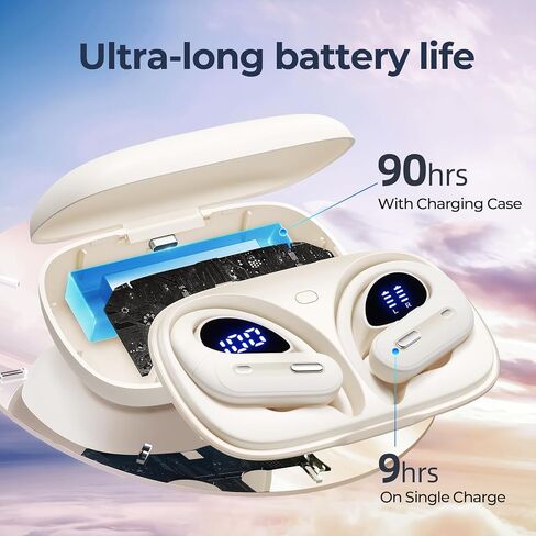 Bluetooth Headphones Wireless Earbuds 90 Hrs Playtime Earbuds with Wireless Charging Case Power Display Over-ear Earphones with Earhooks Waterproof Stereo Headset for Android phone Workout White in Saudi Arabia