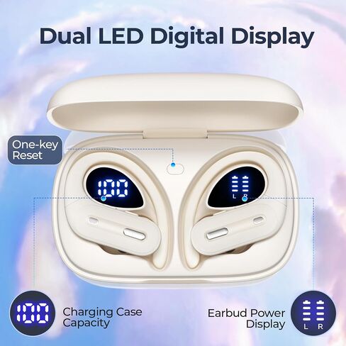 Bluetooth Headphones Wireless Earbuds 90 Hrs Playtime Earbuds with Wireless Charging Case Power Display Over-ear Earphones with Earhooks Waterproof Stereo Headset for Android phone Workout White in Saudi Arabia