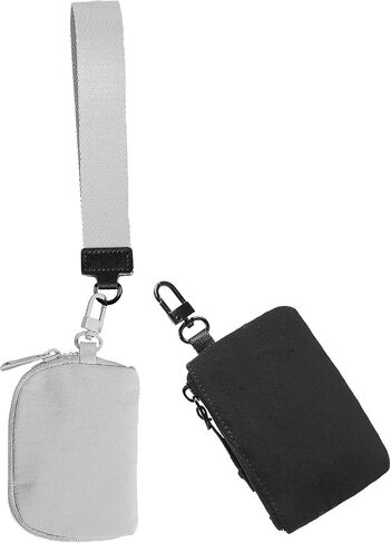 RUONARIER Dual Pouch Wristlet wallet, Portable keychain Wallet, Mini Zip Around Wristlet Wallets for Women, Detachable Dual Pouch Coin Purse, Small Wallets for Women Men (Pink+Beige) in Saudi Arabia
