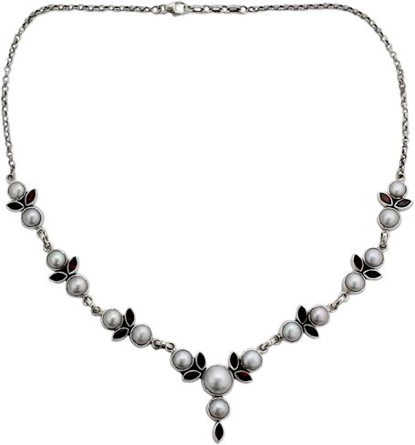 NOVICA Artisan Handmade Cultured Freshwater Pearl Garnet Y Necklace .925 Sterling Silver Red White Pendant India Birthstone 'Princess of Mumbai' in Saudi Arabia