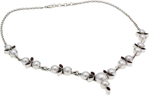 NOVICA Artisan Handmade Cultured Freshwater Pearl Garnet Y Necklace .925 Sterling Silver Red White Pendant India Birthstone 'Princess of Mumbai' in Saudi Arabia