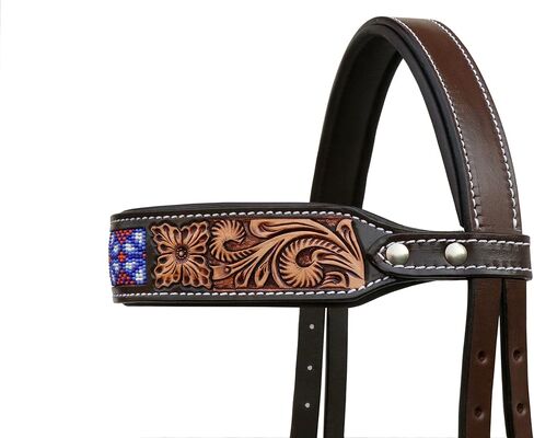 CHALLENGER Horse Western Leather Antique Floral Beaded Bitless Sidepull Bridle Split Reins 77RS41 in Saudi Arabia