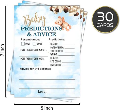 تنبؤات الطفل ونصائح استحمام الطفل، لعبة تخمين الدب الصغير المحايدة لحديثي الولادة، كتاب نصائح جديد لرسالة الوالدين، الأم والأب ليكون تذكارًا لمستلزمات الحفلات - 30 بطاقة ألعاب (bb012-yx17) in Kuwait