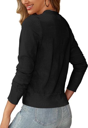 U.Vomade Women's Cardigans 3/4 Sleeve Open Front Cropped Cardigan Hollow Out Bolero Shrug S-XL in Saudi Arabia