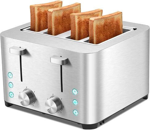 Kikiwell Toaster 4 Slice, Stainless Steel Bread Toasters, Extra Wide Slots, 6 Bread Shade Settings, Bagel/Defrost/Cancel Function, Removable Crumb Tray, 120V/1500W (4 Slice) in Saudi Arabia