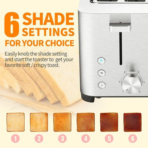 Kikiwell Toaster 4 Slice, Stainless Steel Bread Toasters, Extra Wide Slots, 6 Bread Shade Settings, Bagel/Defrost/Cancel Function, Removable Crumb Tray, 120V/1500W (4 Slice) in Saudi Arabia
