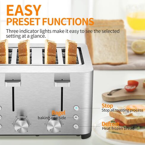 Kikiwell Toaster 4 Slice, Stainless Steel Bread Toasters, Extra Wide Slots, 6 Bread Shade Settings, Bagel/Defrost/Cancel Function, Removable Crumb Tray, 120V/1500W (4 Slice) in Saudi Arabia
