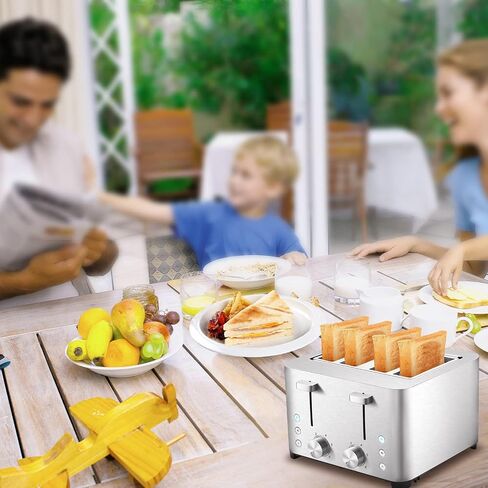 Kikiwell Toaster 4 Slice, Stainless Steel Bread Toasters, Extra Wide Slots, 6 Bread Shade Settings, Bagel/Defrost/Cancel Function, Removable Crumb Tray, 120V/1500W (4 Slice) in Saudi Arabia