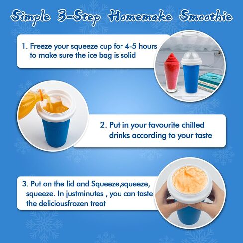 Slushie Maker Cup - Magic Quick Frozen Smoothies Cup for Homemade Milk Shake Ice Cream Maker, Cooling Cup, Double Layer Squeeze Slushy Maker Cup, Birthday Gifts for Friends&Family (CNEWBlue) in Kuwait