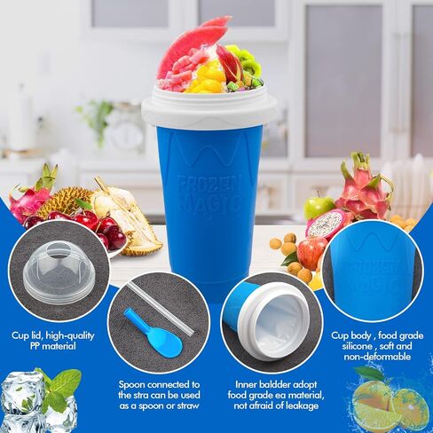 Slushie Maker Cup - Magic Quick Frozen Smoothies Cup for Homemade Milk Shake Ice Cream Maker, Cooling Cup, Double Layer Squeeze Slushy Maker Cup, Birthday Gifts for Friends&Family (CNEWBlue) in Kuwait