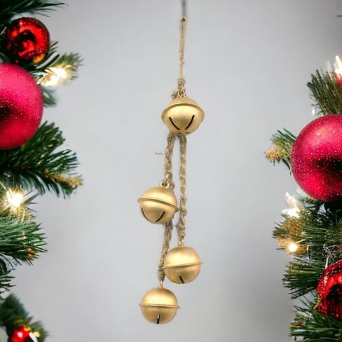 مجموعة من 4 أجراس ديكور عتيقة مصنوعة يدويًا لعيد الميلاد المحظوظ معلقة على حبل بأسلوب مجموعة الجرس المتناغم الريفي in Kuwait