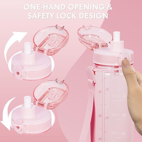 Newfad 32 oz Water Bottle with Detachable Straw, Clear Motivational Water Bottles with Time to Drink, Tritan & BPA Free Sports Water Jug with Time Marker, Upgraded handle design in Saudi Arabia