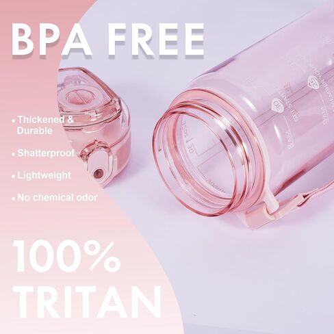 Newfad 32 oz Water Bottle with Detachable Straw, Clear Motivational Water Bottles with Time to Drink, Tritan & BPA Free Sports Water Jug with Time Marker, Upgraded handle design in Saudi Arabia