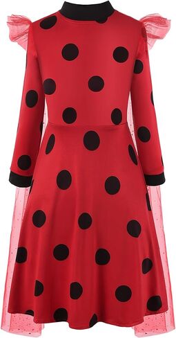 فستان ReliParty Ladybug للفتيات مع قناع وحقيبة زي للأطفال، زي تنكري لأعياد الميلاد والهالوين وعيد الميلاد in Saudi Arabia