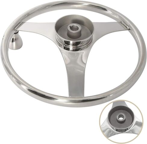 YaeMarine عجلة قيادة قارب من الفولاذ المقاوم للصدأ مقاس 13-1/2 بوصة ضياء 3 تكلم عجلة قيادة رياضية مع مقبض تحكم وغطاء in Kuwait