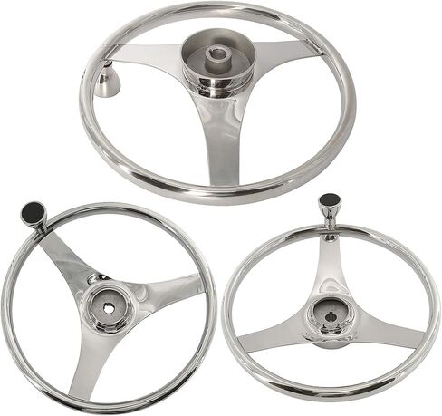 YaeMarine عجلة قيادة قارب من الفولاذ المقاوم للصدأ مقاس 13-1/2 بوصة ضياء 3 تكلم عجلة قيادة رياضية مع مقبض تحكم وغطاء in Kuwait