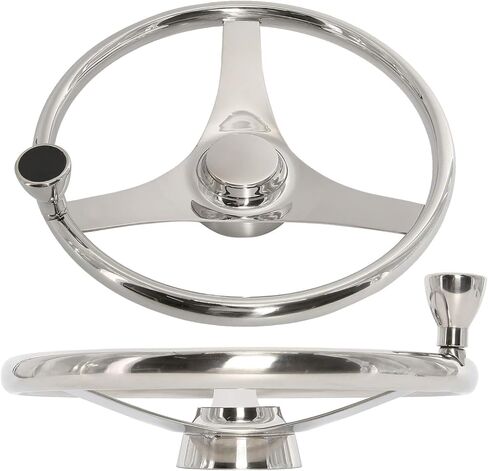 YaeMarine عجلة قيادة قارب من الفولاذ المقاوم للصدأ مقاس 13-1/2 بوصة ضياء 3 تكلم عجلة قيادة رياضية مع مقبض تحكم وغطاء in Kuwait