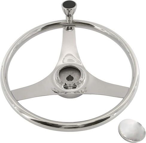 YaeMarine عجلة قيادة قارب من الفولاذ المقاوم للصدأ مقاس 13-1/2 بوصة ضياء 3 تكلم عجلة قيادة رياضية مع مقبض تحكم وغطاء in Kuwait