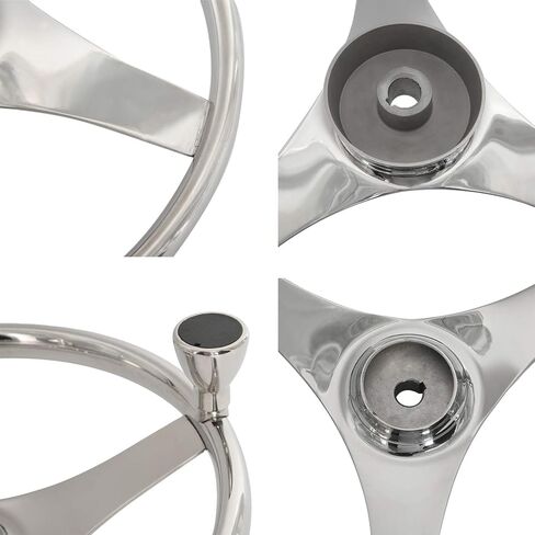 YaeMarine عجلة قيادة قارب من الفولاذ المقاوم للصدأ مقاس 13-1/2 بوصة ضياء 3 تكلم عجلة قيادة رياضية مع مقبض تحكم وغطاء in Kuwait