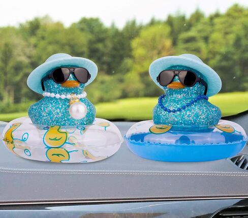 MuMyer Car Rubber Duck Ornaments Colorful Duck Car Dashboard Decorations Accessories with Mini Sunglasses Swim Ring Sun Hat and Color Necklace(CC12) in Saudi Arabia