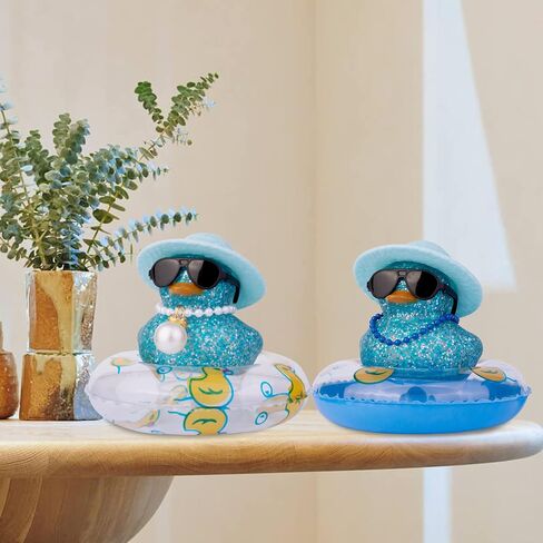 MuMyer Car Rubber Duck Ornaments Colorful Duck Car Dashboard Decorations Accessories with Mini Sunglasses Swim Ring Sun Hat and Color Necklace(CC12) in Saudi Arabia