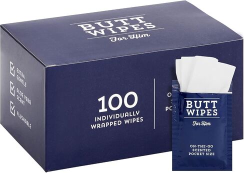 BLUE PANDA 100 Pack Wet Travel Butt Wipes for Men, On-The-Go Flushable Wipes Individually Wrapped for Adults (Aloe Vera Scented) in Saudi Arabia