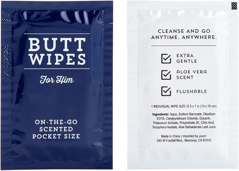 BLUE PANDA 100 Pack Wet Travel Butt Wipes for Men, On-The-Go Flushable Wipes Individually Wrapped for Adults (Aloe Vera Scented) in Saudi Arabia