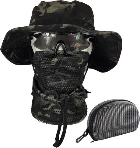 قبعة الشمس دلو Boonie القبعات وشاح نظارات حماية طوي مجموعة كامو القبعات الصيد التنزه التخييم الرياضة في الهواء الطلق الرجال النساء in Saudi Arabia