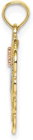 Solid 10k Yellow Gold Two Toned Mom Heart Flower Charm Pendant in Saudi Arabia
