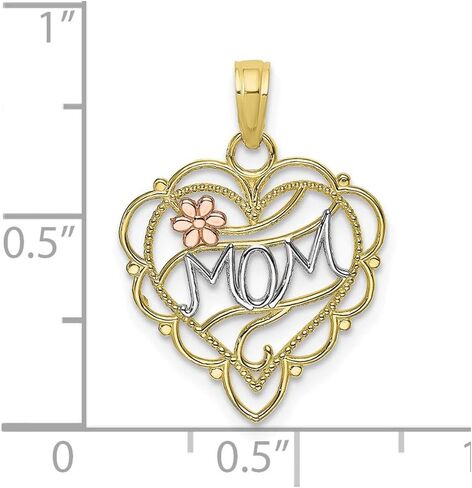 Solid 10k Yellow Gold Two Toned Mom Heart Flower Charm Pendant in Saudi Arabia