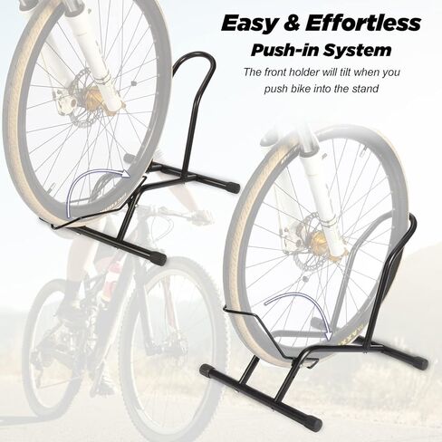 حامل أرضي للدراجة، رف انتظار الدراجة الفولاذي يناسب الدراجات مقاس 16 بوصة - 29 بوصة، منظم تخزين الدراجات للمرآب المنزلي الداخلي والخارجي، حامل دراجة للدراجة الجبلية والطرق، أسود in Kuwait